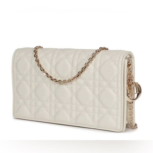 Dior Handbags - Christian Dior Lady Dior Pouch Latte Lambskin silver Hardware
